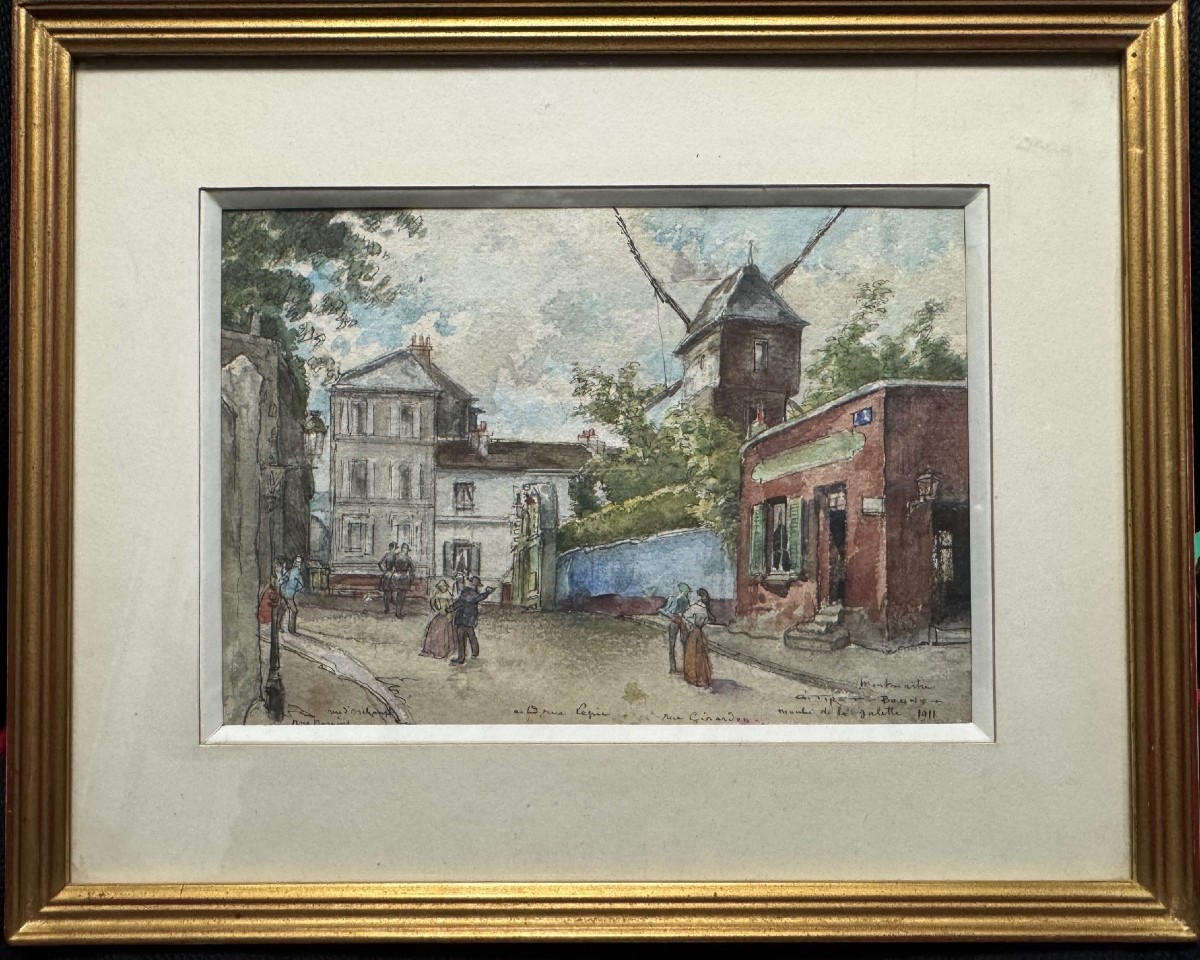 Tiret Bognet (1855-1935): Watercolor Of A View Of Montmartre Dated 1911-photo-2
