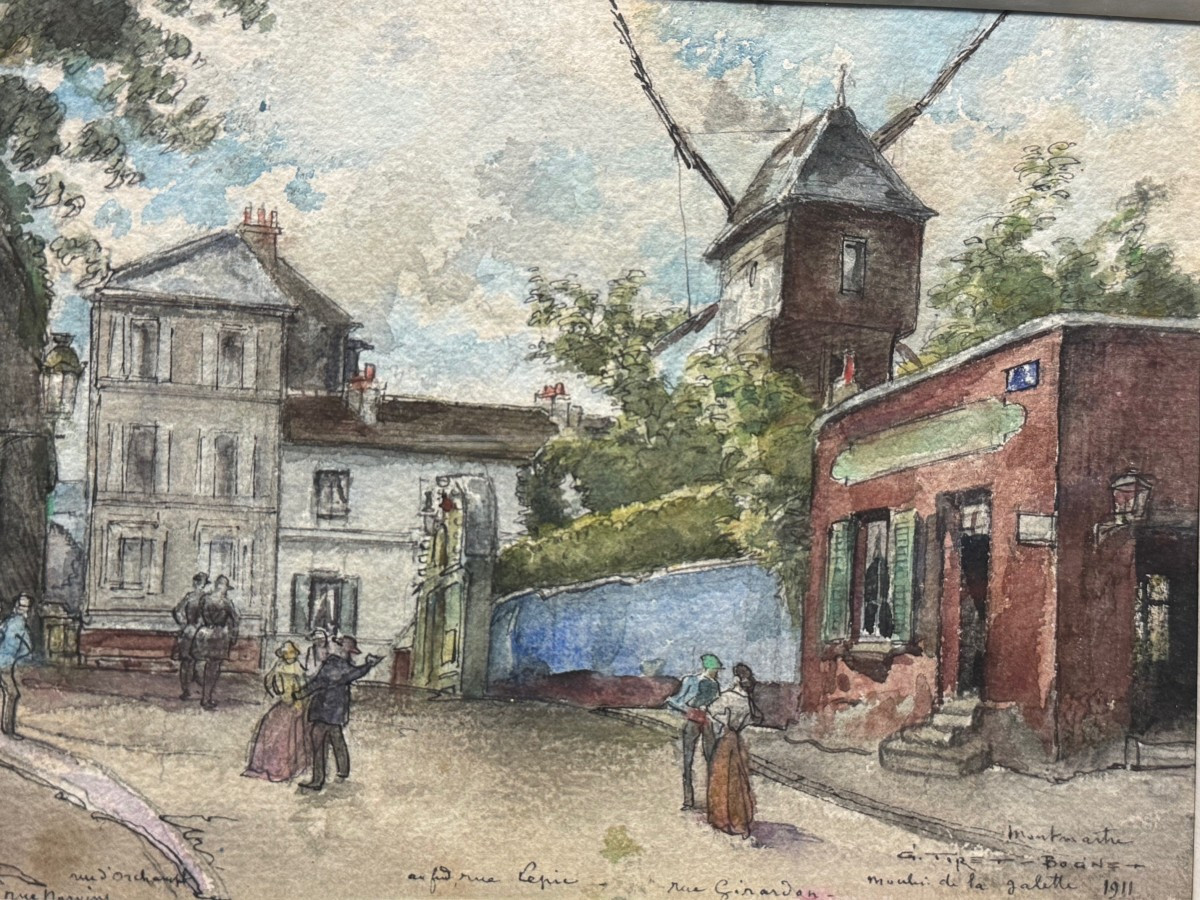 Tiret Bognet (1855-1935): Watercolor Of A View Of Montmartre Dated 1911-photo-1
