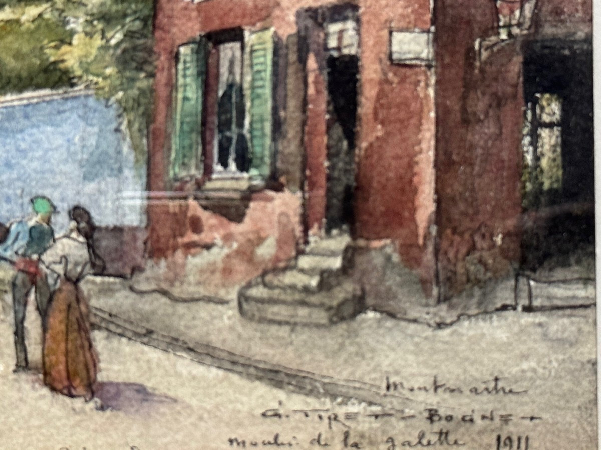 Tiret Bognet (1855-1935): Watercolor Of A View Of Montmartre Dated 1911-photo-5