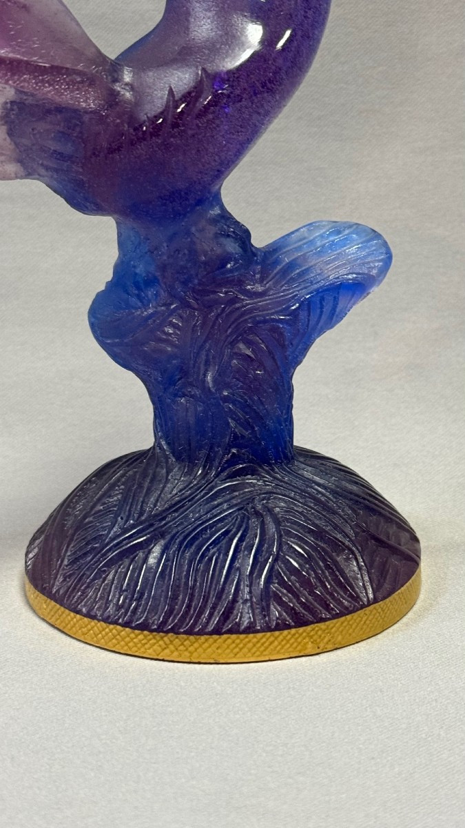 Daum: Rooster On A Gilded Base From Daum In Nancy With Its Box-photo-4