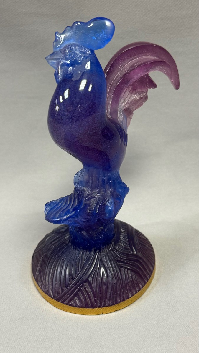 Daum: Rooster On A Gilded Base From Daum In Nancy With Its Box-photo-2