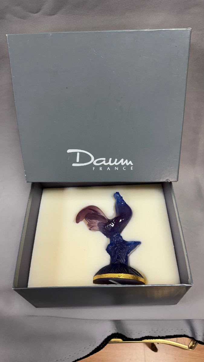 Daum: Rooster On A Gilded Base From Daum In Nancy With Its Box-photo-5