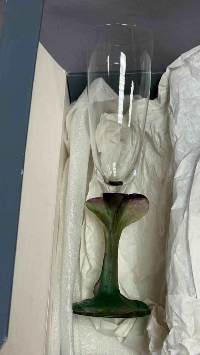 Daum: Champagne Flute From Daum In Nancy With Its Box-photo-4