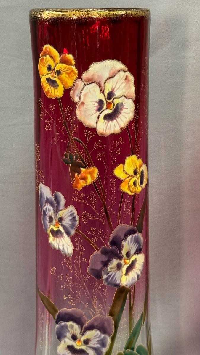 Legras: Pair Of Legras Enameled Vases, Lamartine Model Reference 18 Page 186 (1st Catalog) -photo-2