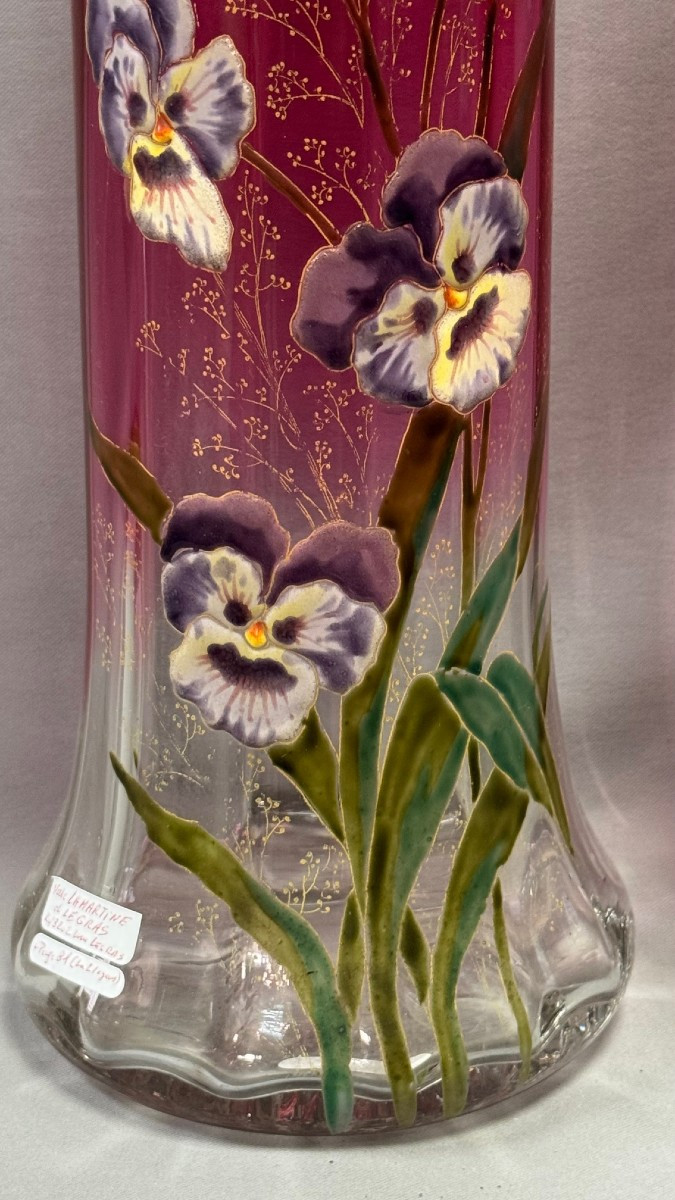 Legras: Pair Of Legras Enameled Vases, Lamartine Model Reference 18 Page 186 (1st Catalog) -photo-3