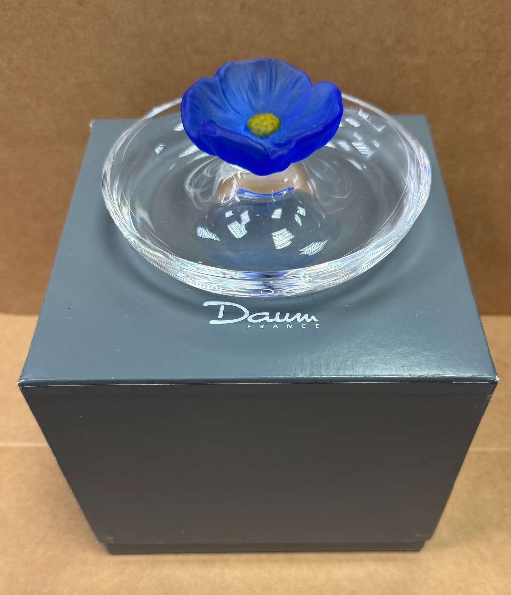 Daum: Large Empty Pocket With Blue Flower From Maison Daum Nancy In Its Box