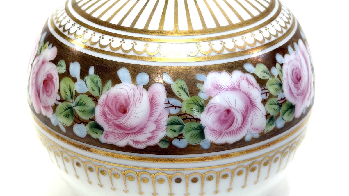 ROVINA EPINAL, VASE BOULE EN PORCELAINE,  MODELE ROSES IMPERIALES-photo-2