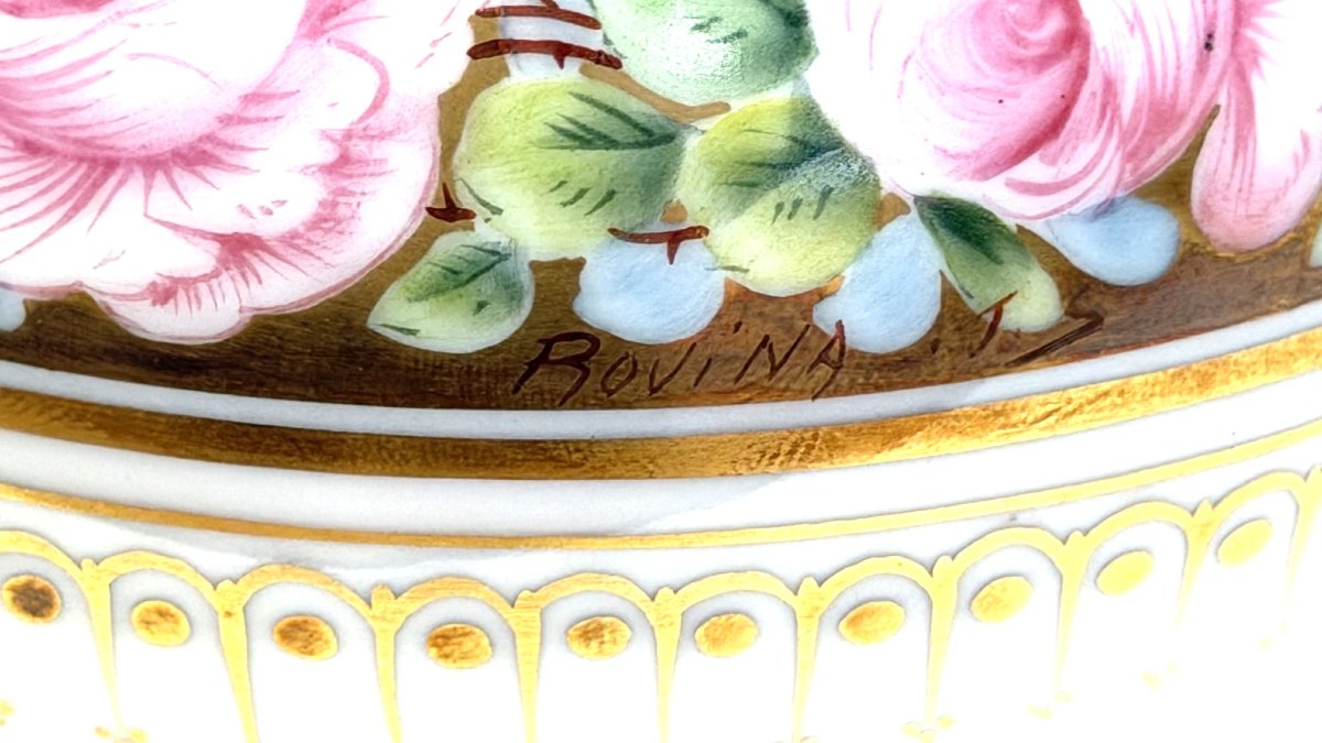 ROVINA EPINAL, VASE BOULE EN PORCELAINE,  MODELE ROSES IMPERIALES-photo-3