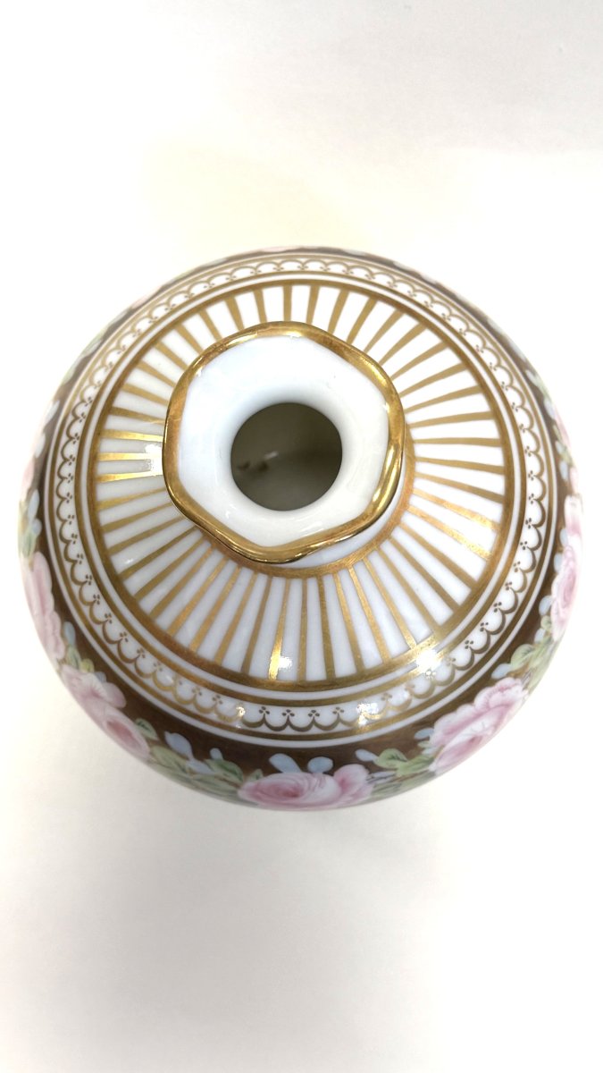 ROVINA EPINAL, VASE BOULE EN PORCELAINE,  MODELE ROSES IMPERIALES-photo-1
