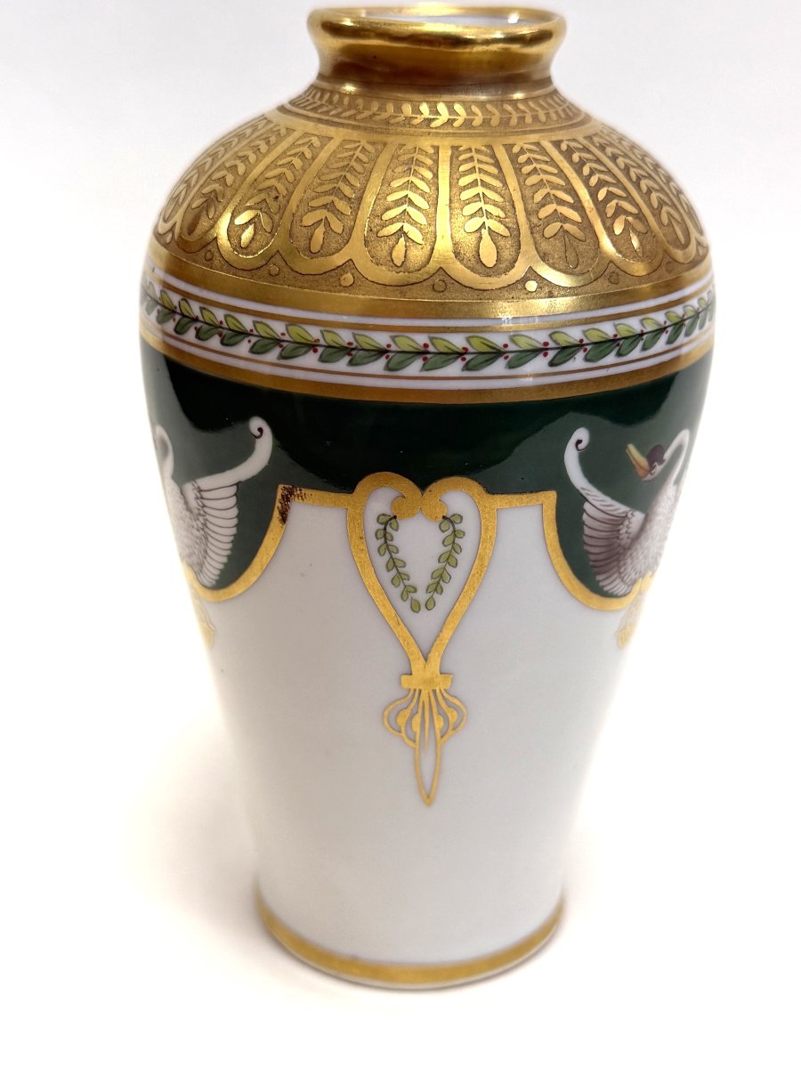 Rovina Epinal, Porcelain Vase, Empire Style On A Green Background, With An Acid-etched Open Neck-photo-4