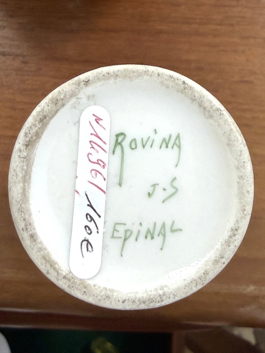 Rovina Epinal, Porcelain Vase, Empire Style On A Green Background, With An Acid-etched Open Neck-photo-2
