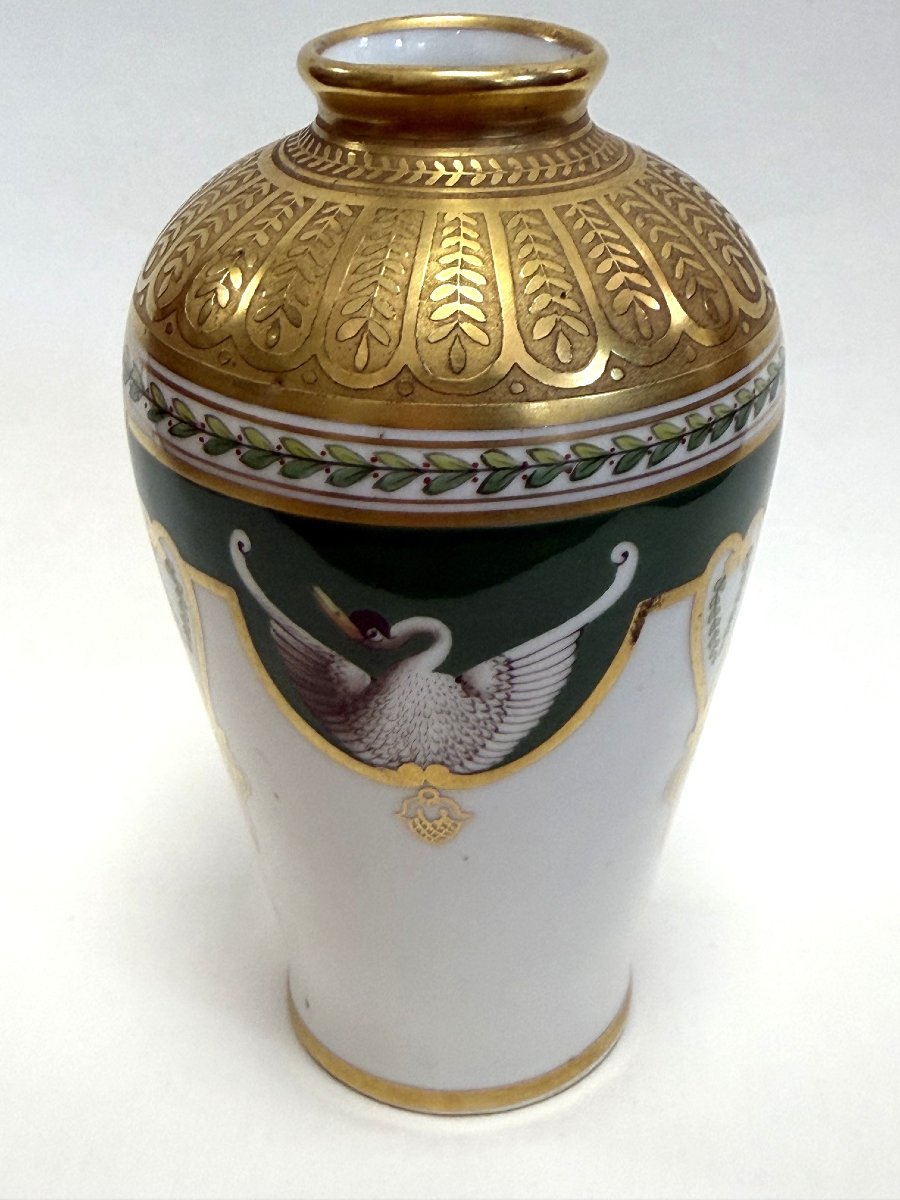 Rovina Epinal, Porcelain Vase, Empire Style On A Green Background, With An Acid-etched Open Neck