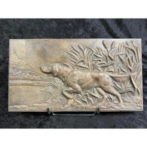 Hunting Bronze Plate Of Hunting Dog Looking To The Left 34 X 19