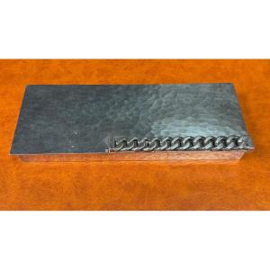 Gourmette Box In Hammered Silver Metal And Signed Jean Després 22.5 X 8.7 Cm, Weight 925g