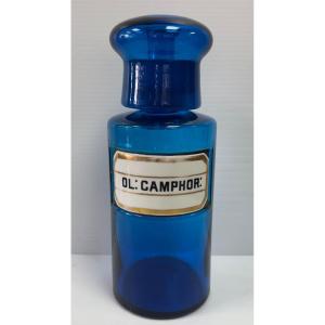 Pot De Pharmacie Bleu Avec Plaque De Porcelaine XIX°