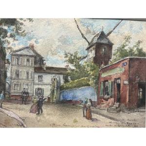 Tiret Bognet (1855-1935): Watercolor Of A View Of Montmartre Dated 1911