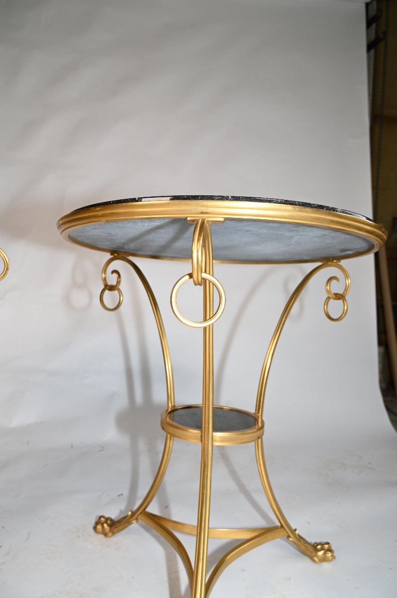 Pair Of Pedestal Tables In The Taste Of Maison Charles Bronze And Marble -photo-2