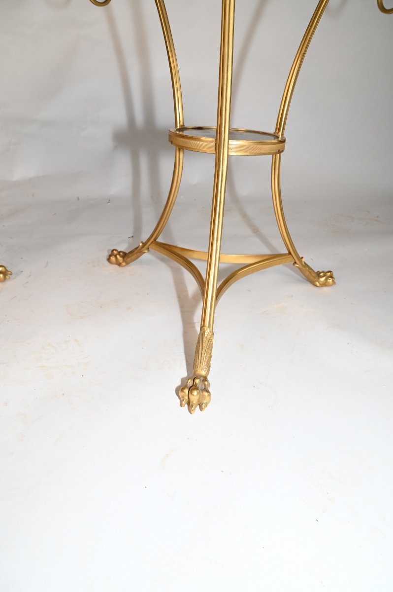 Pair Of Pedestal Tables In The Taste Of Maison Charles Bronze And Marble -photo-3