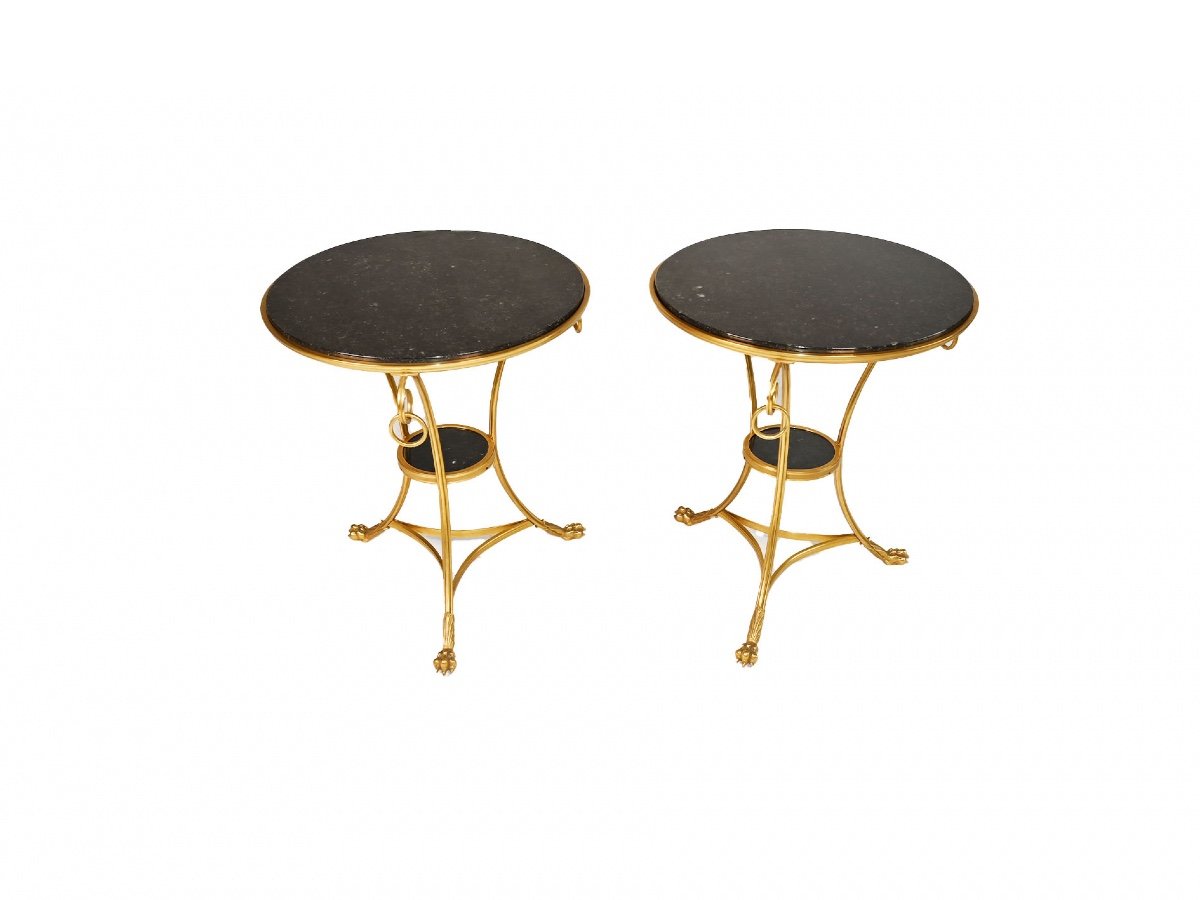 Pair Of Pedestal Tables In The Taste Of Maison Charles Bronze And Marble -photo-4