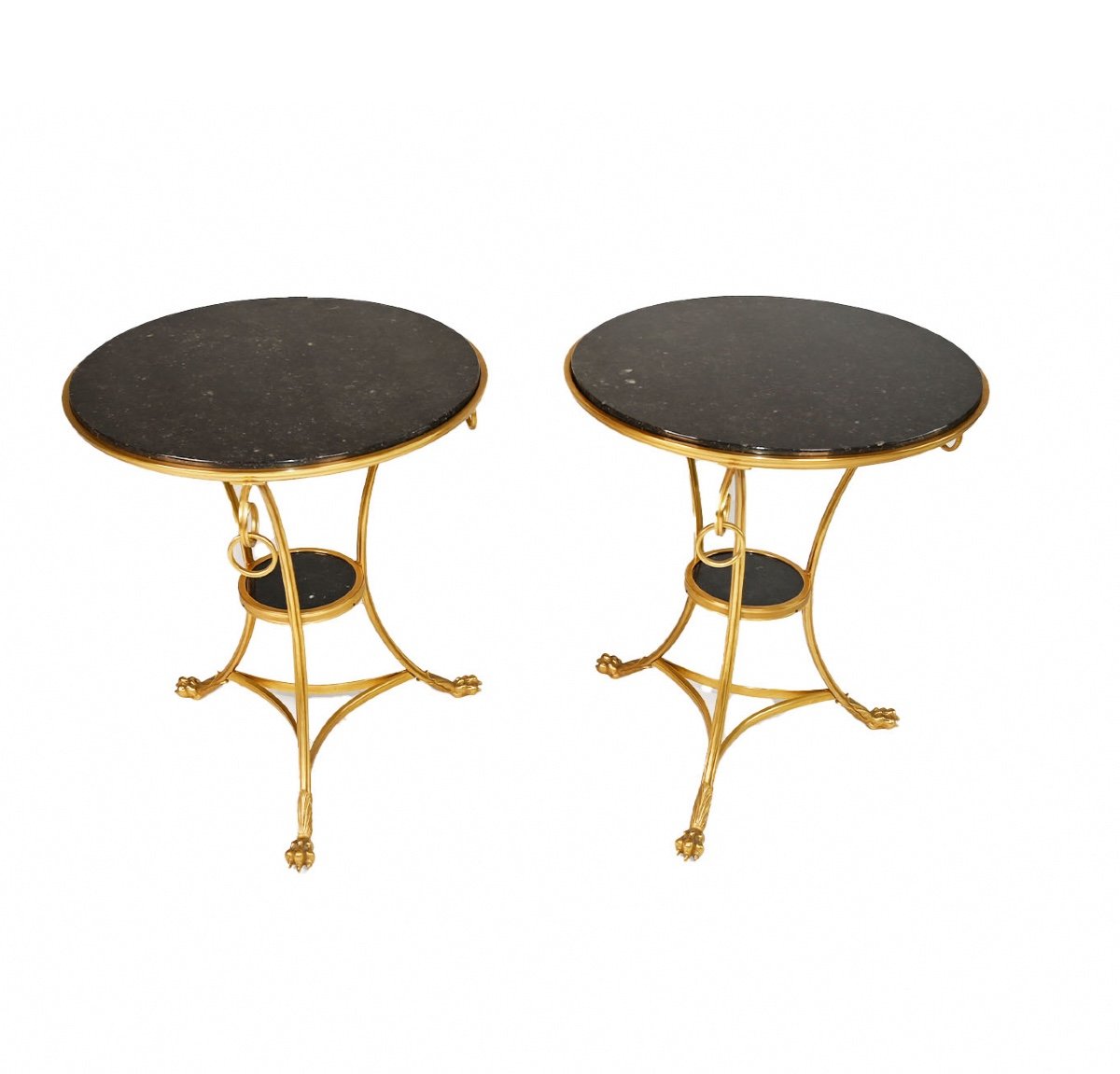 Pair Of Pedestal Tables In The Taste Of Maison Charles Bronze And Marble 