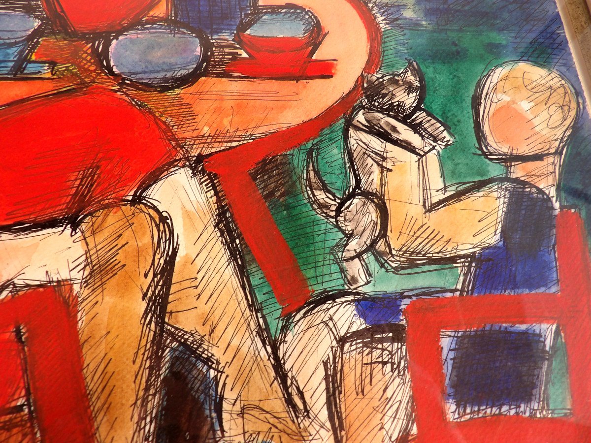  "L'Heure du Thé" 1930 de Marcel GROMAIRE - Aquarelle et Encre de Chine-photo-3