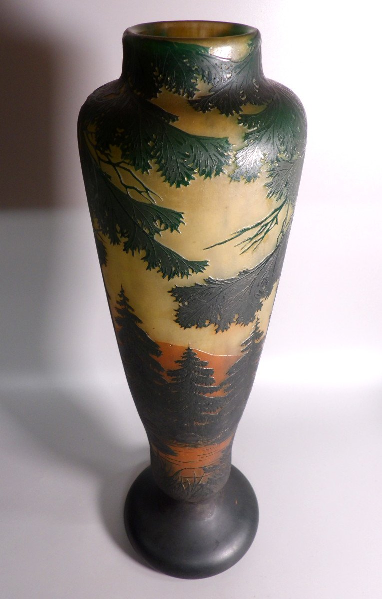 Grand Vase à Piédouche en Pâte de Verre avec décor dégagé à l'acide par DAUM NANCY-photo-2