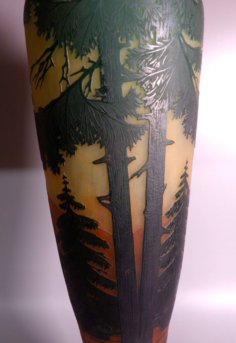 Grand Vase à Piédouche en Pâte de Verre avec décor dégagé à l'acide par DAUM NANCY-photo-3