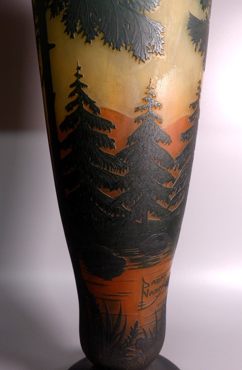 Grand Vase à Piédouche en Pâte de Verre avec décor dégagé à l'acide par DAUM NANCY-photo-4