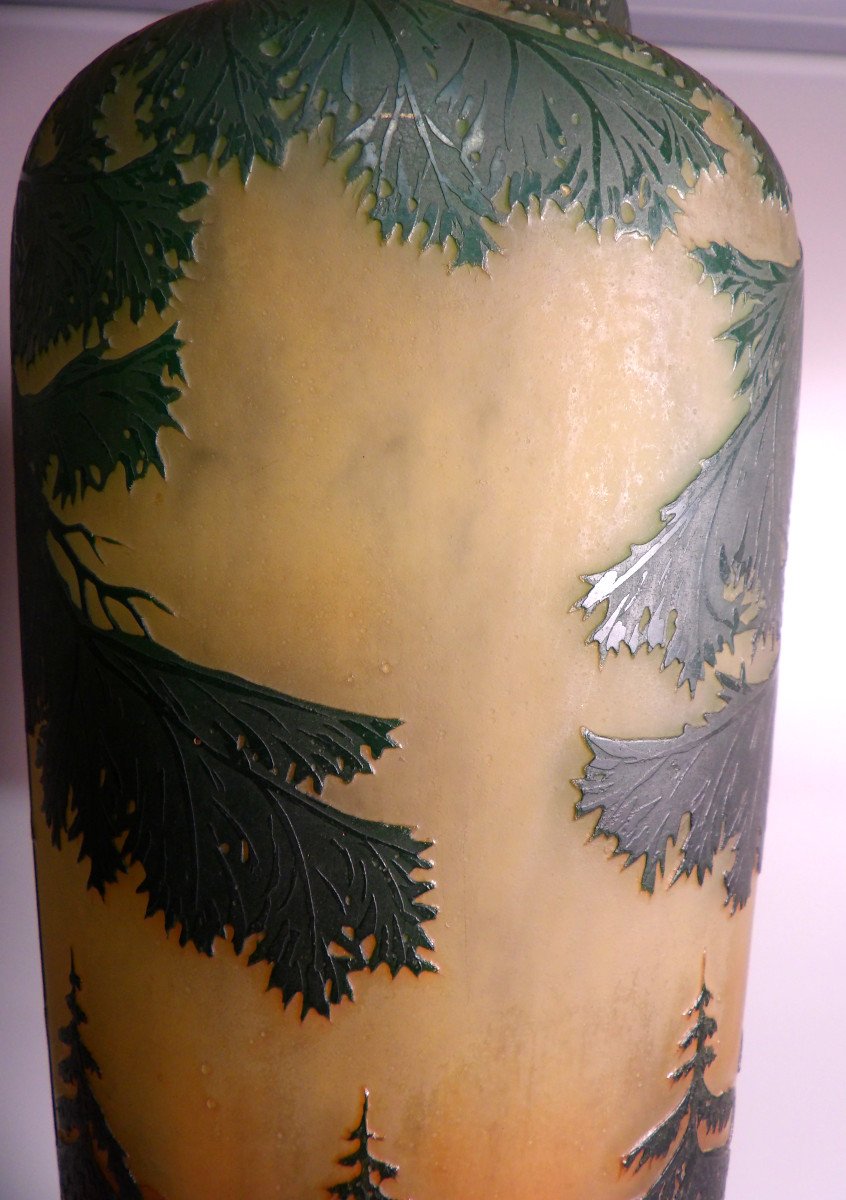 Grand Vase à Piédouche en Pâte de Verre avec décor dégagé à l'acide par DAUM NANCY-photo-8