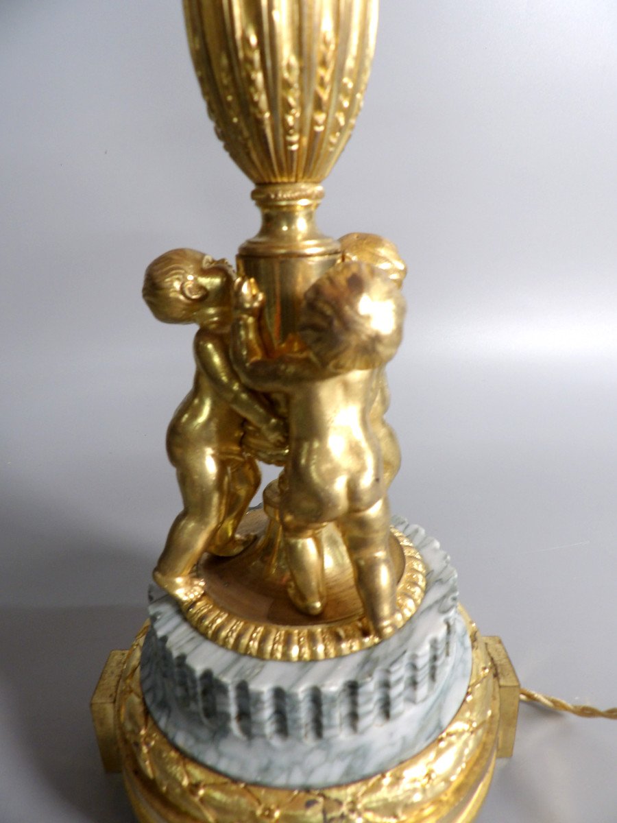 Napoleon III Period Candlestick In Gilded Bronze And Marble Mounted As A Lamp-photo-3