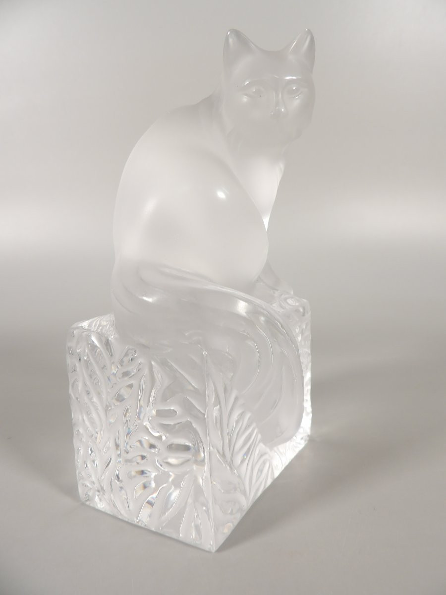 Pressed Molded Crystal Cat By Lalique France-photo-3