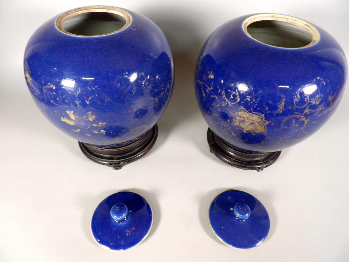 Ensemble de 2 grands Pots à couvercle Asiatiques en Céramique Émaillée-photo-1