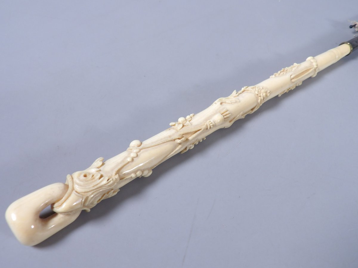 Ensemble de 3 Ombrelles avec Manche repliable en Ivoire sculpté époque XIXème-photo-8
