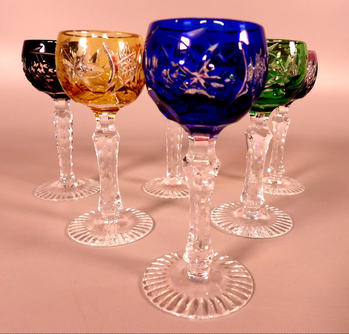 Suite de 6 Verres à Liqueur multicolores en Cristal par BEYER - Allemagne-photo-2