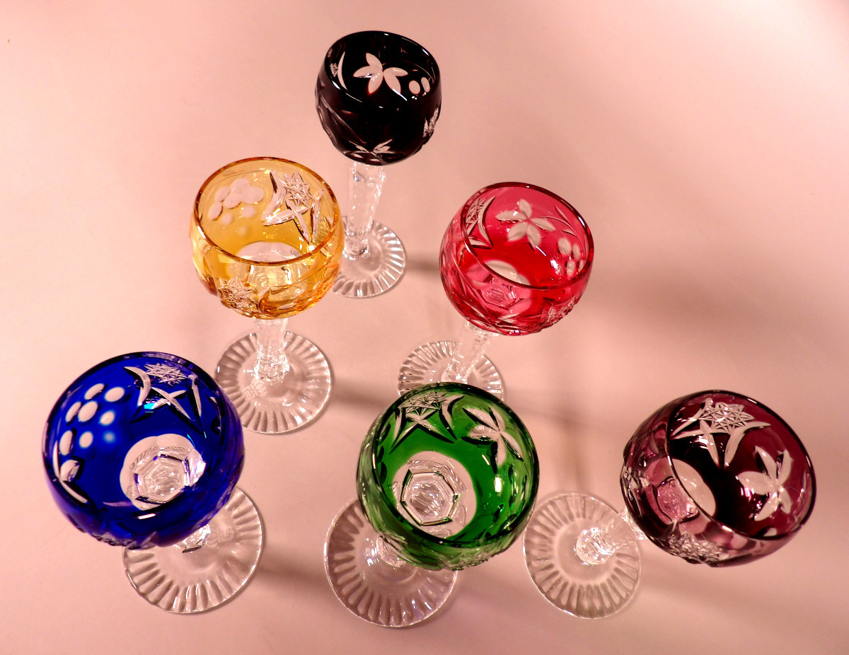 Suite de 6 Verres à Liqueur multicolores en Cristal par BEYER - Allemagne-photo-4