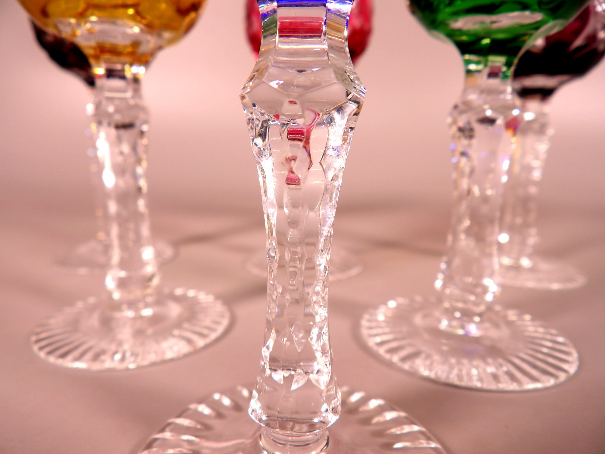 Suite de 6 Verres à Liqueur multicolores en Cristal par BEYER - Allemagne-photo-2
