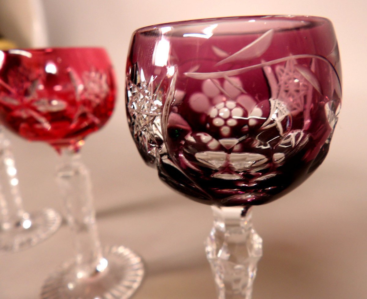 Suite de 6 Verres à Liqueur multicolores en Cristal par BEYER - Allemagne-photo-6