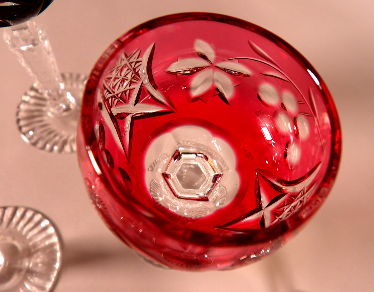 Suite de 6 Verres à Liqueur multicolores en Cristal par BEYER - Allemagne-photo-7