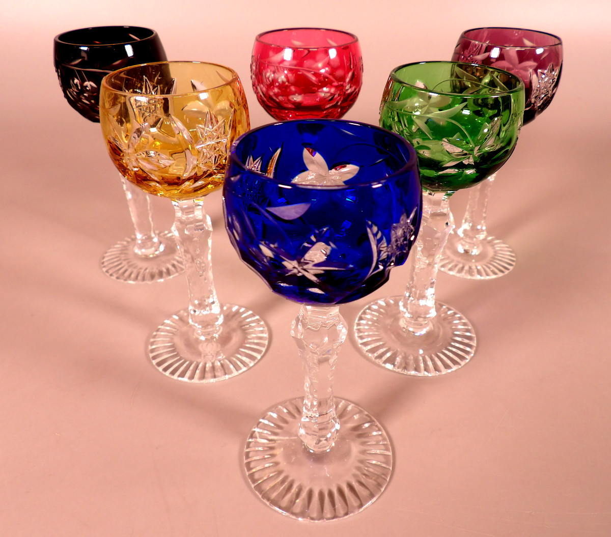 Suite de 6 Verres à Liqueur multicolores en Cristal par BEYER - Allemagne