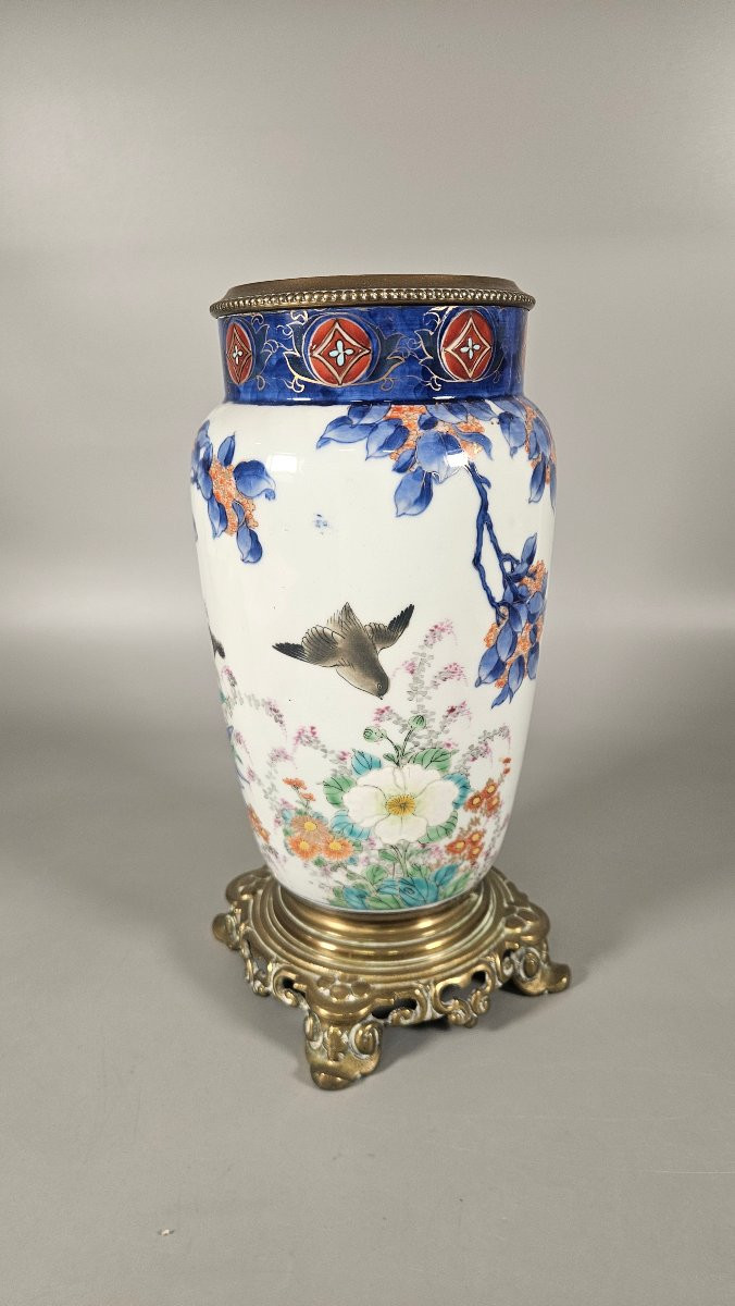 Lampe en porcelaine japonaise monture bronze – Époque Meiji  -photo-3