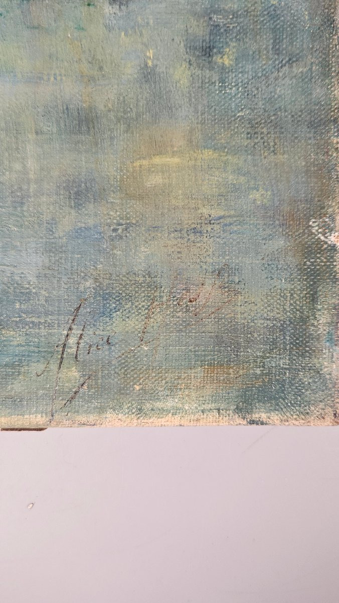 Hst Goil On Canvas – View Of Venice – Signed Alice – Around 1900 él-photo-2
