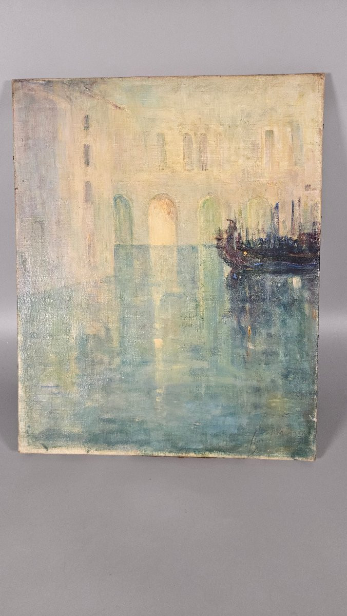 Hst Goil On Canvas – View Of Venice – Signed Alice – Around 1900 él-photo-4