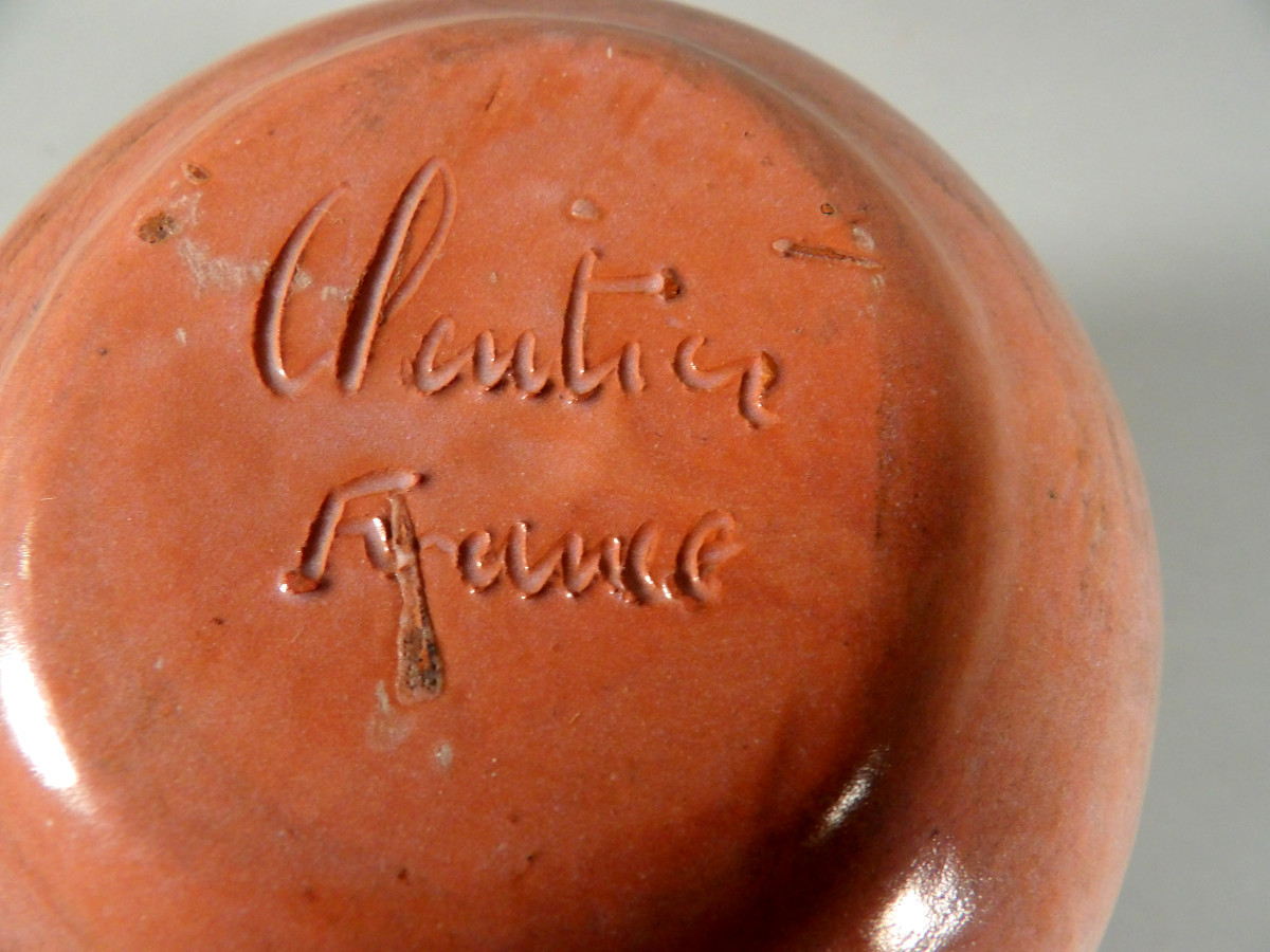 Ceramic Soliflore Ball Vase Signed By The Cloutier Brothers-photo-3