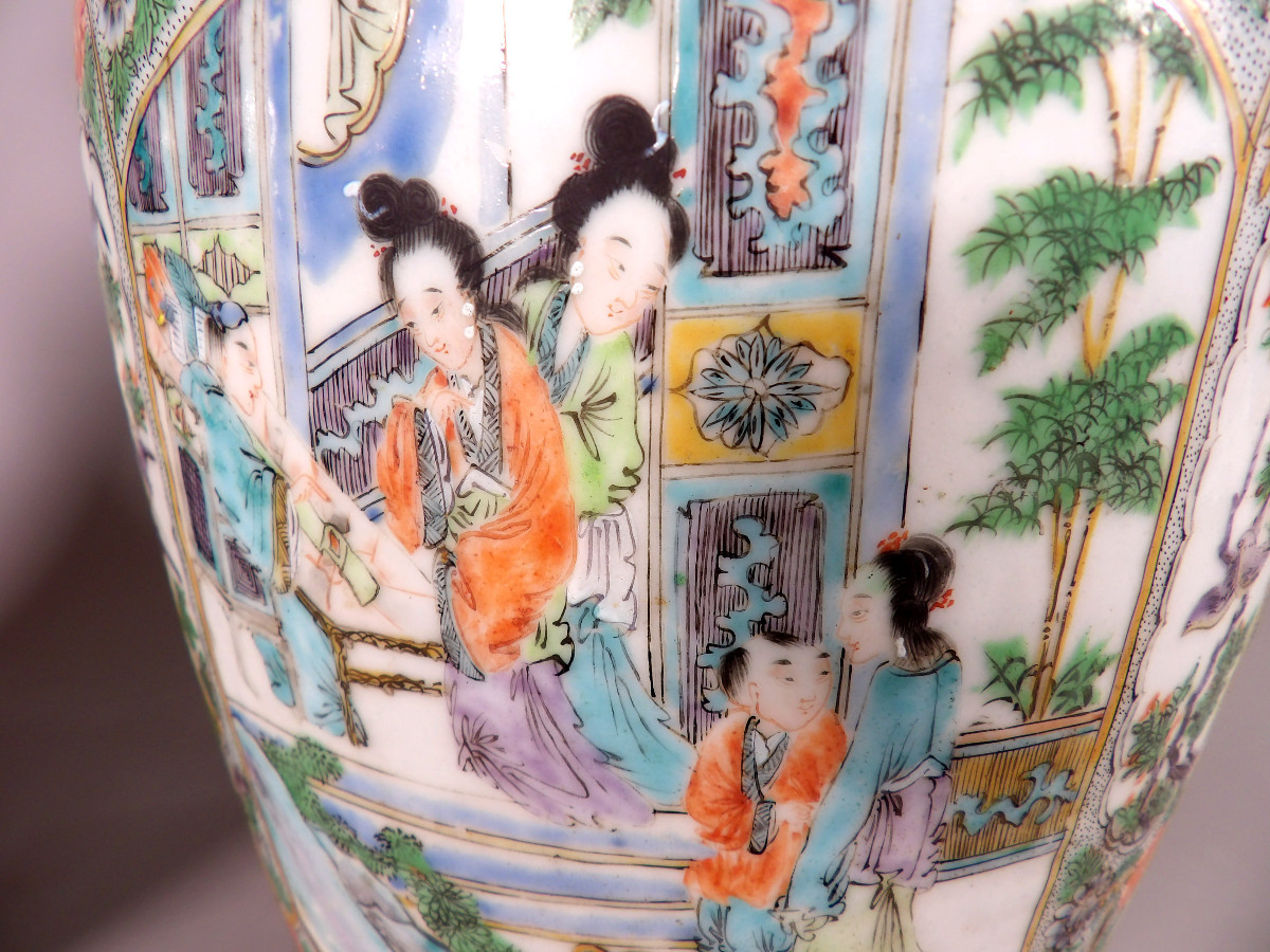 Paire de Vases Canton en Porcelaine de Chine du XIXème-photo-3