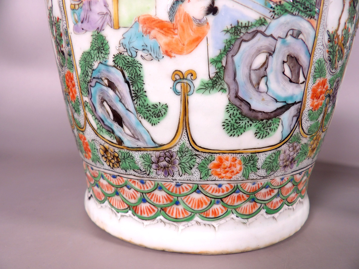 Paire de Vases Canton en Porcelaine de Chine du XIXème-photo-5