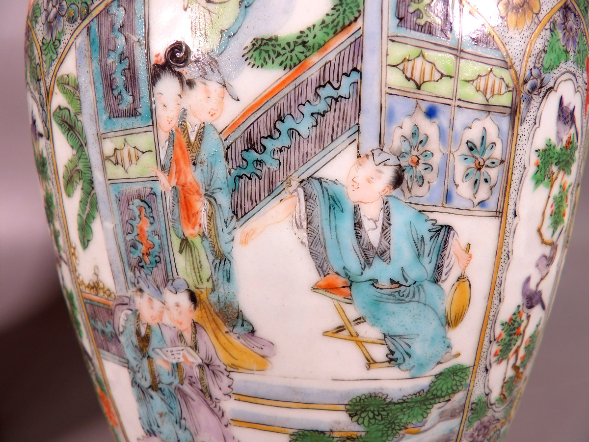 Paire de Vases Canton en Porcelaine de Chine du XIXème-photo-6