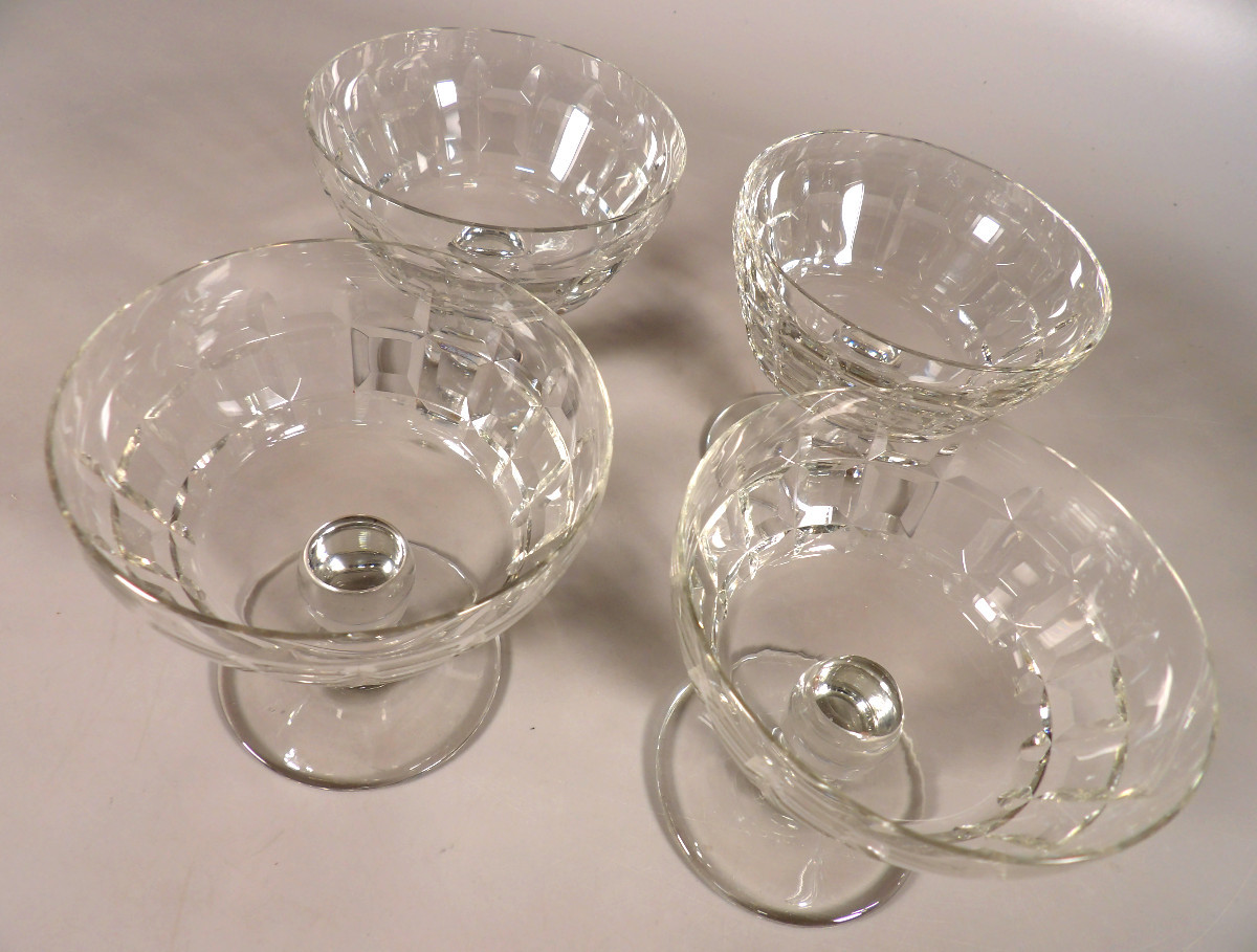 Set Of 4 Crystal Champagne Glasses By Baccarat - "marignane" Model-photo-2