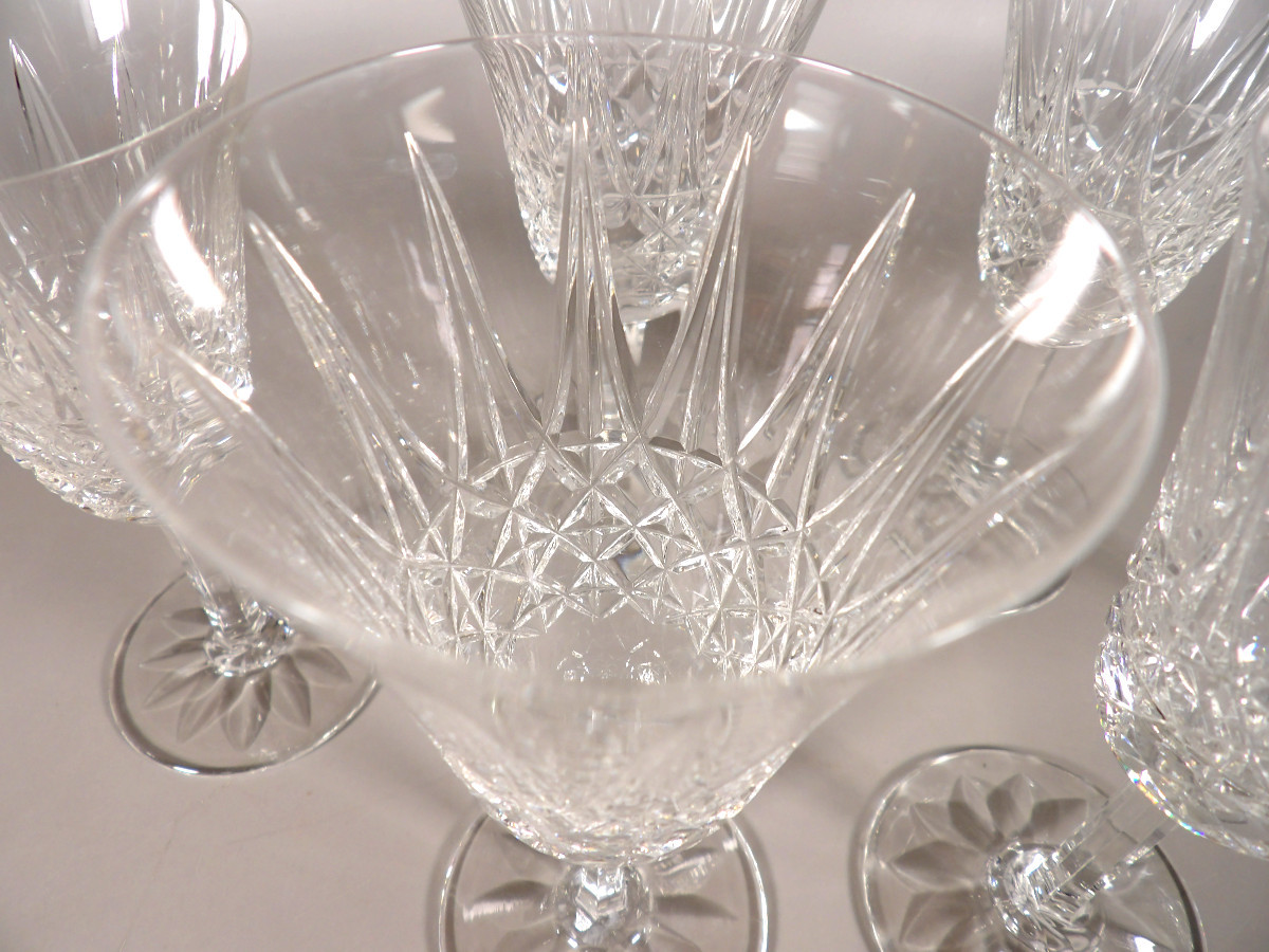 Set Of 4 Crystal Water Glasses And 2 Wine Glasses By St Louis - "tarn" Model-photo-2