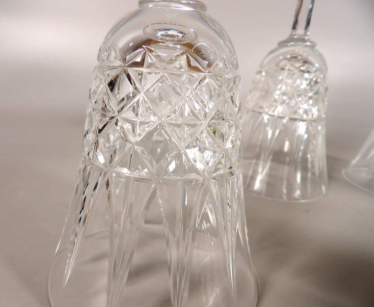 Set Of 4 Crystal Water Glasses And 2 Wine Glasses By St Louis - "tarn" Model-photo-5