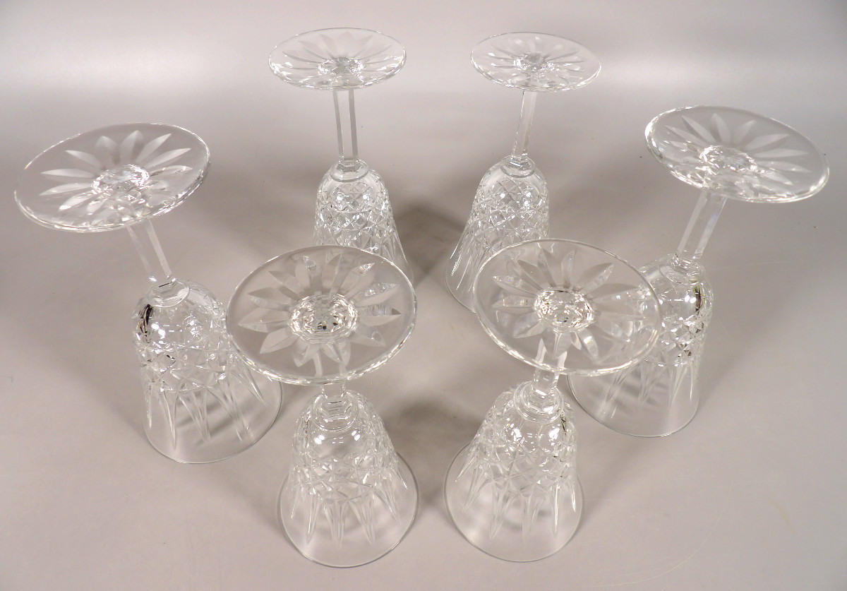Set Of 4 Crystal Water Glasses And 2 Wine Glasses By St Louis - "tarn" Model-photo-6